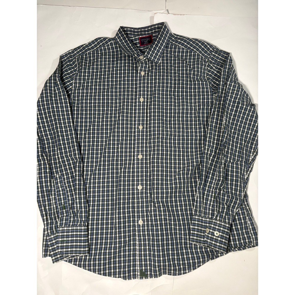 UNTUCKit Large Slim Fit Check Button Up Shirt Blue Green‎ Long Sleeve Cotton